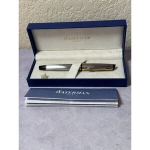 Waterman Expert Stainless Metal Fountain Pen Gold Plated Fine Nib With Box Ink